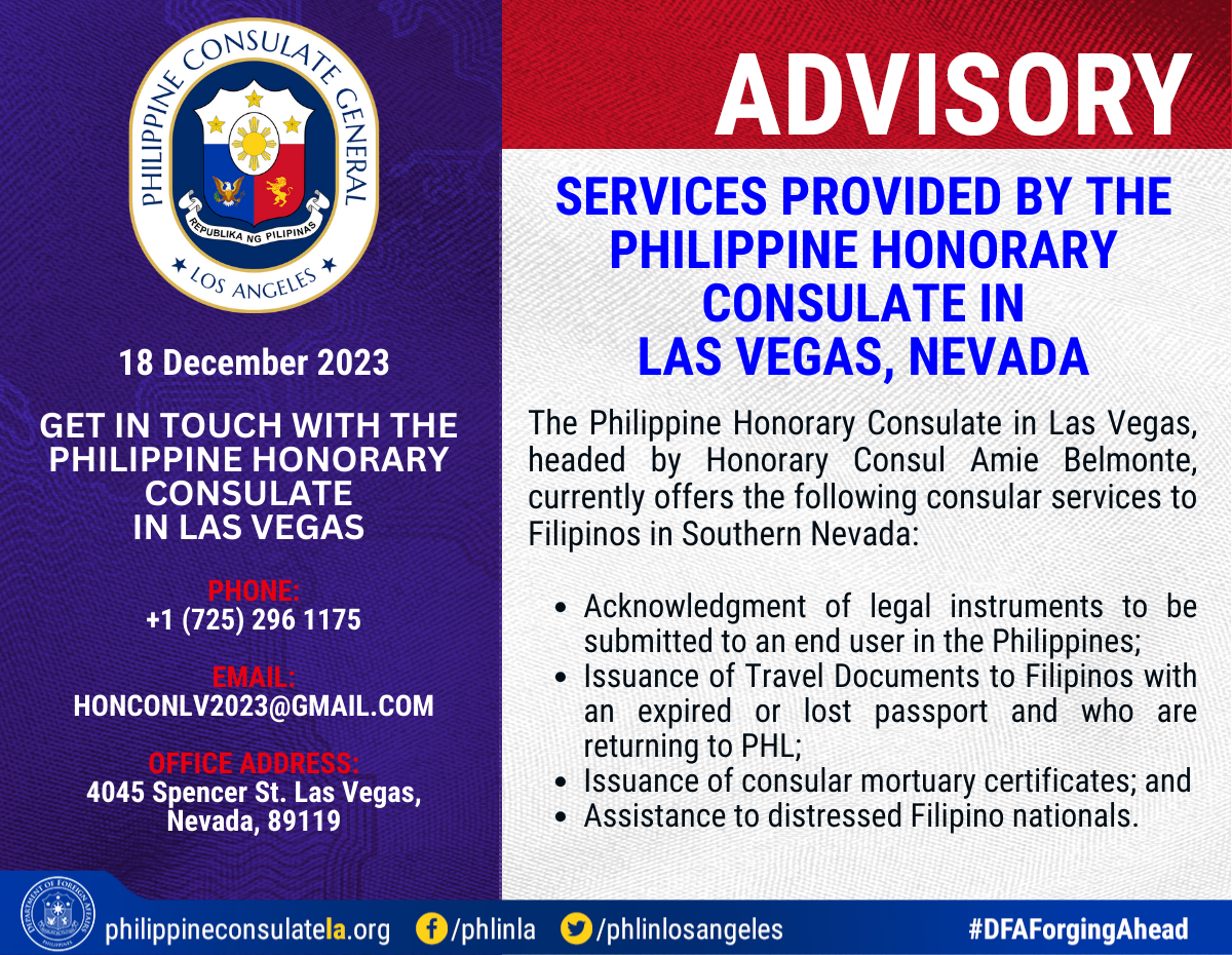 Philippine Honorary Consulate in Las Vegas Philippine Consulate